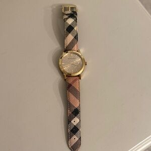 Burberry Gold Watch with Plaid Strap